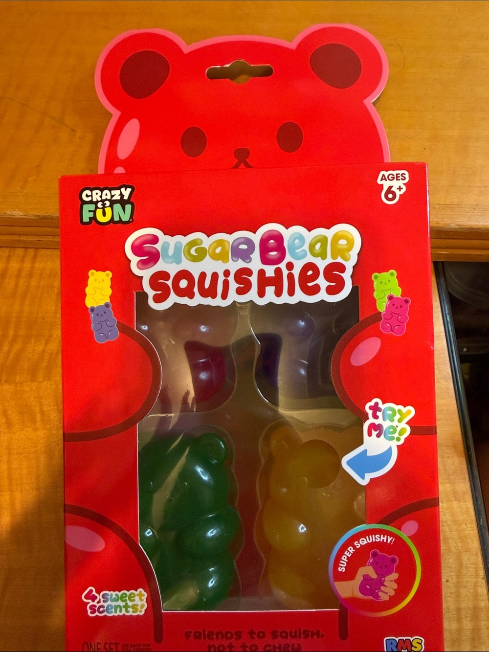 SugarBear Squishies Kids Toy Pack - 4 pack Green, blue, red & Yellow